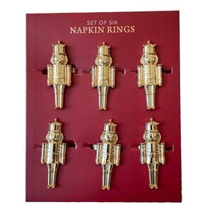 Christmas Gold NUTCRACKER Napkin Rings Set of 6 Envogue Holiday Collection NWT